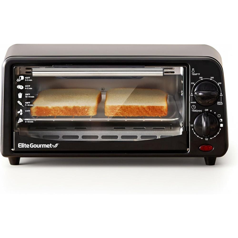 imageElite Gourmet ETO490 9L4 Slice Countertop Toaster Oven with 30Minute Timer Adjustable Temperature Control Includes Baking Pan and Wire Rack Bake Broil Toast Black2 Slice