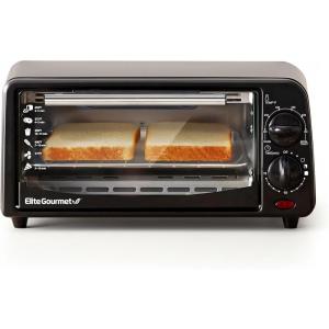 imageElite Gourmet ETO490 9L4 Slice Countertop Toaster Oven with 30Minute Timer Adjustable Temperature Control Includes Baking Pan and Wire Rack Bake Broil Toast Black2 Slice