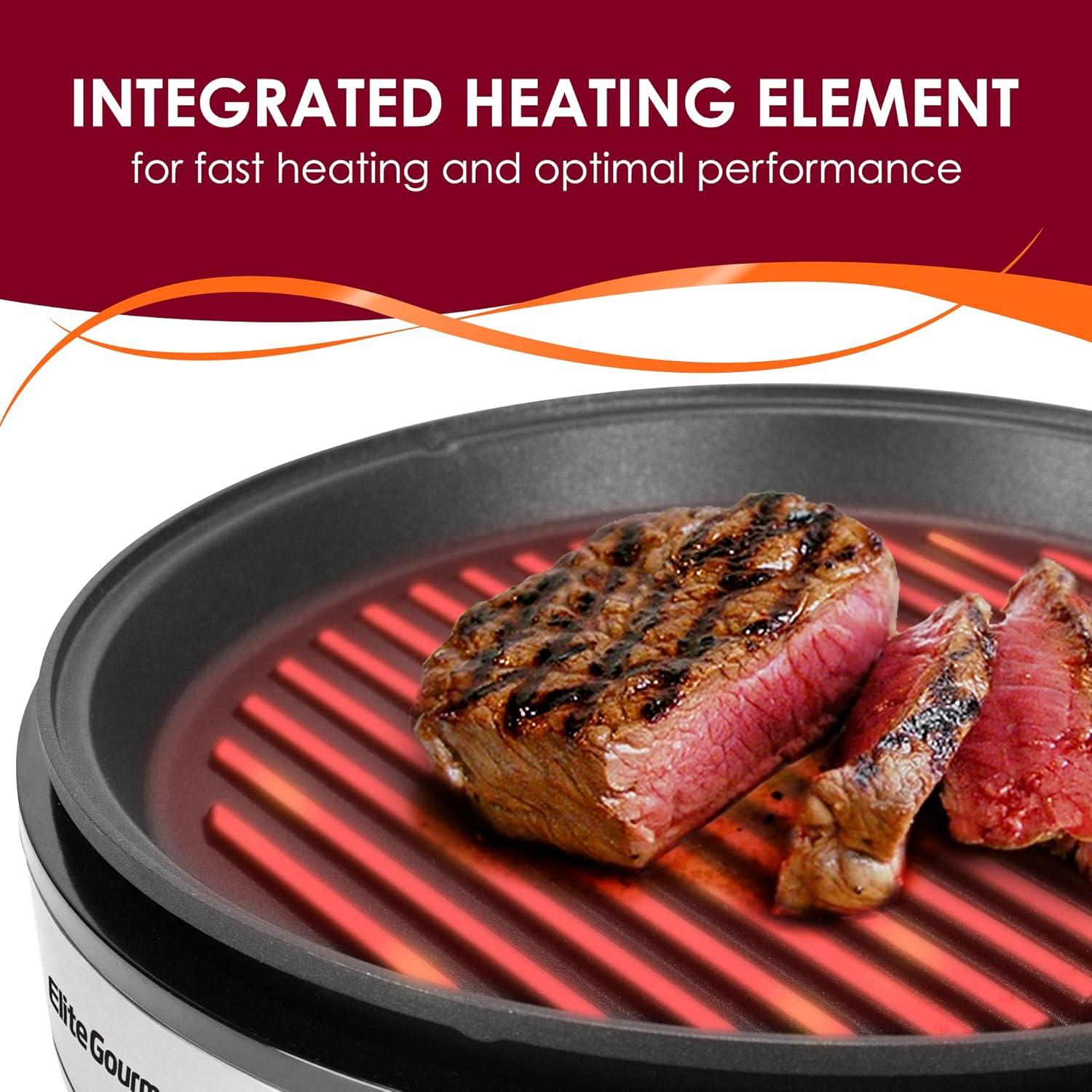 imageElite Gourmet EMG6505G Smokeless Indoor Electric BBQ Grill with Glass Lid Dishwasher Safe Nonstick Adjustable Temperature Fast Heat Up LowFat Meals Easy to Clean Design Stainless SteelStainless Steel