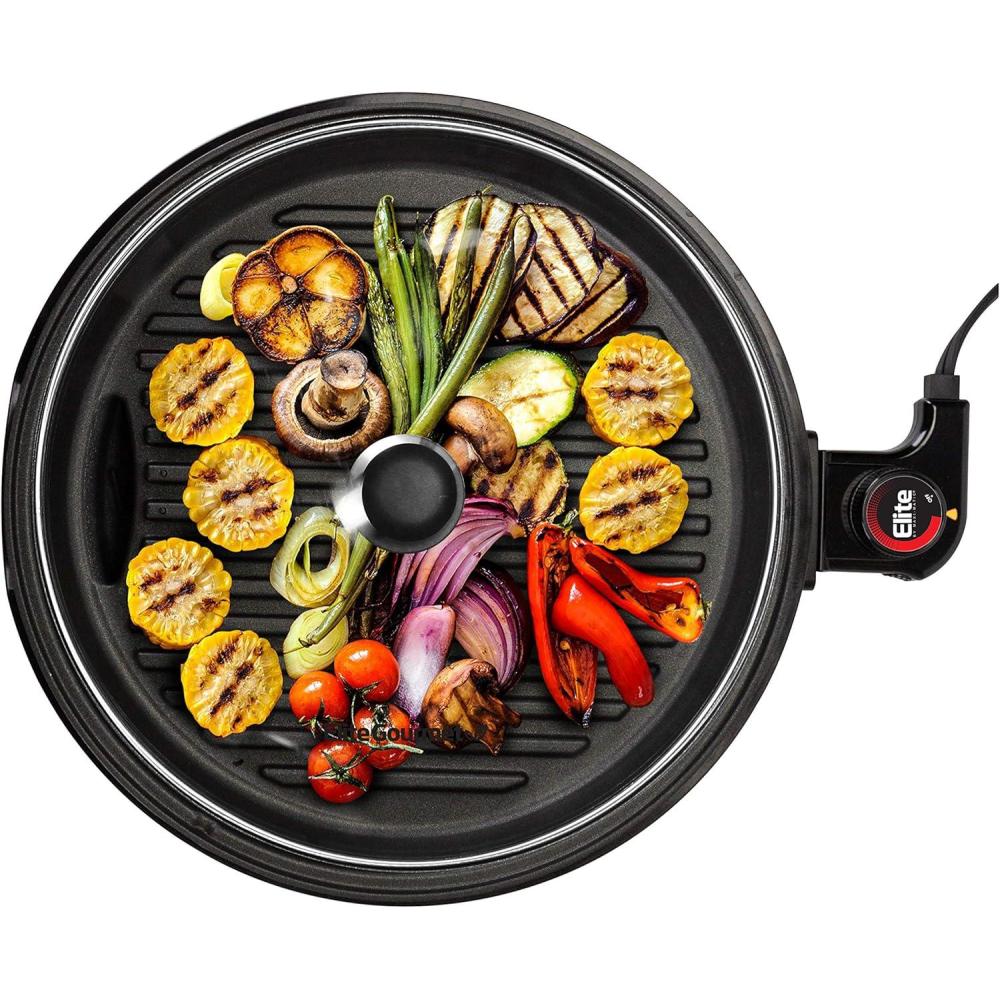 imageElite Gourmet EMG6505G Smokeless Indoor Electric BBQ Grill with Glass Lid Dishwasher Safe Nonstick Adjustable Temperature Fast Heat Up LowFat Meals Easy to Clean Design Stainless SteelStainless Steel