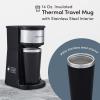 imageElite Gourmet EHC112B Personal SingleServe Compact Coffee Maker Brewer Includes 14Oz Thermal Travel Mug with Stainless Steel Interior Compatible with Coffee Grounds Reusable Filter BlackStainless Steel