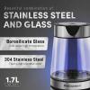 imageElite Gourmet EKT1001 Electric 10L BPAFree 1100W Glass Kettle Cordless 360 Base Stylish Blue LED Interior Handy Auto ShutOff Function  Quickly Boil Water For Tea ampamp More BlackStainless Steel