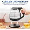 imageElite Gourmet EKT1001 Electric 10L BPAFree 1100W Glass Kettle Cordless 360 Base Stylish Blue LED Interior Handy Auto ShutOff Function  Quickly Boil Water For Tea ampamp More BlackGlass