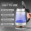 imageElite Gourmet EKT1001 Electric 10L BPAFree 1100W Glass Kettle Cordless 360 Base Stylish Blue LED Interior Handy Auto ShutOff Function  Quickly Boil Water For Tea ampamp More BlackStainless Steel