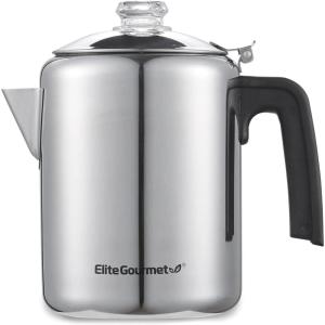 imageElite Gourmet EC008 Classic Stovetop Coffee Percolator Glass Clear Brew Progress Knob CoolTouch Handle Cordless Serve 8Cup Stainless Steel64ounce8Cup