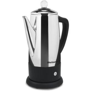 imageElite Gourmet EC812 Electric 12Cup Coffee Percolator with Keep Warm Clear Brew Progress Knob CoolTouch Handle Cordless Serve Stainless SteelPlastic Knob