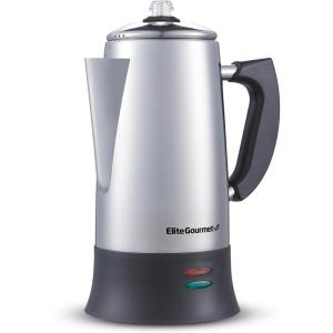 imageElite Gourmet EC923 Electric Coffee Percolator BPA Free Keep Warm Clear Brew Progress Knob CoolTouch Handle Cordless Serve 12Cup Stainless Steel96ounce12 Cup