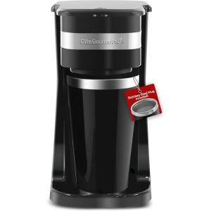imageElite Gourmet EHC112B Personal SingleServe Compact Coffee Maker Brewer Includes 14Oz Thermal Travel Mug with Stainless Steel Interior Compatible with Coffee Grounds Reusable Filter BlackBlack