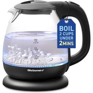 imageElite Gourmet EKT1203W 1350W Double Wall Insulated Cool Touch Electric Water Tea Kettle BPA Free Stainless Steel Interior and Auto ShutOff11 Quarts