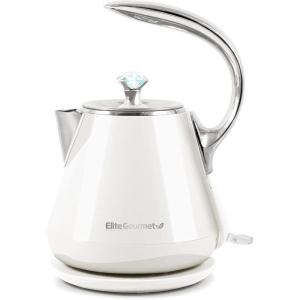 imageElite Gourmet EKT1203W 1350W Double Wall Insulated Cool Touch Electric Water Tea Kettle BPA Free Stainless Steel Interior and Auto ShutOff14 Quarts