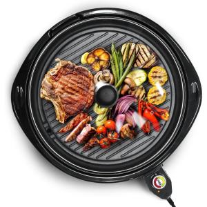 imageElite Gourmet EMG6505G Smokeless Indoor Electric BBQ Grill with Glass Lid Dishwasher Safe Nonstick Adjustable Temperature Fast Heat Up LowFat Meals Easy to Clean Design Stainless SteelGranite