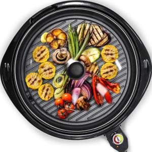 imageElite Gourmet EMG6505G Smokeless Indoor Electric BBQ Grill with Glass Lid Dishwasher Safe Nonstick Adjustable Temperature Fast Heat Up LowFat Meals Easy to Clean Design Stainless SteelBlack