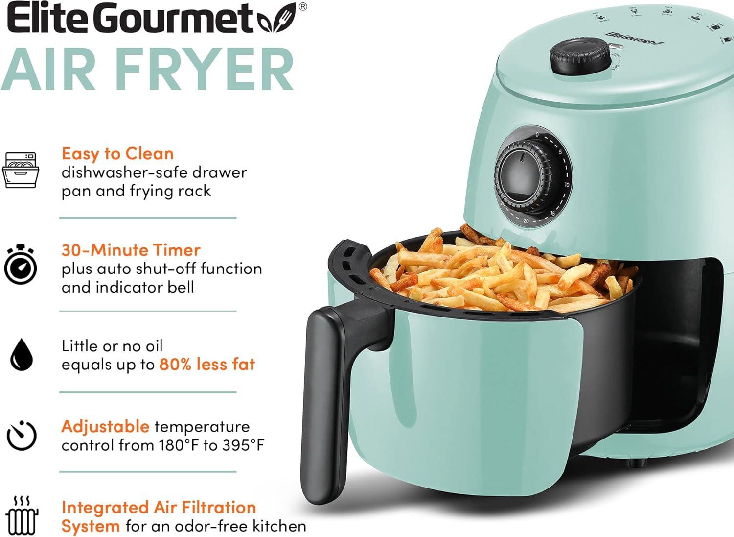imageElite Gourmet EAF0201X Personal Compact Space Saving Electric Hot Air Fryer OilLess Healthy Cooker Timer ampamp Temperature Controls 1000W 21 Quart BlackMint