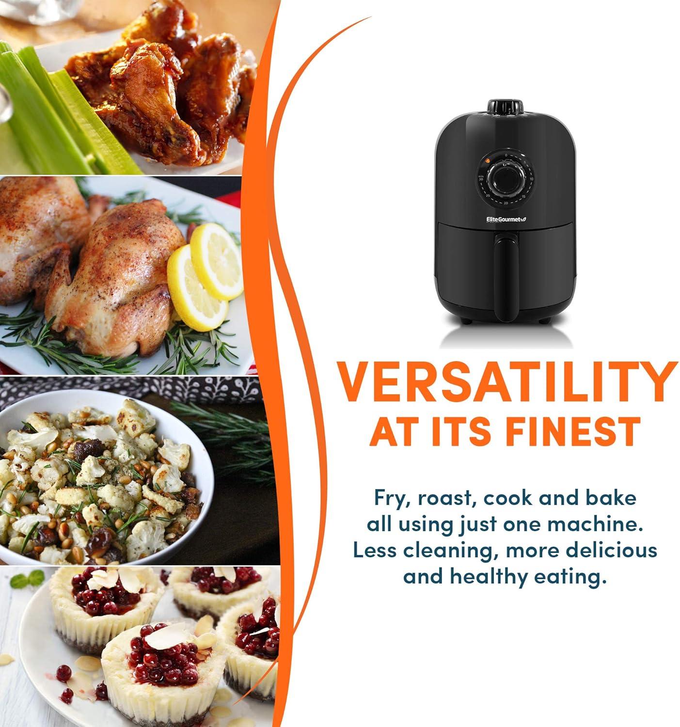 imageElite Gourmet EAF0201X Personal Compact Space Saving Electric Hot Air Fryer OilLess Healthy Cooker Timer ampamp Temperature Controls 1000W 21 Quart BlackBlack