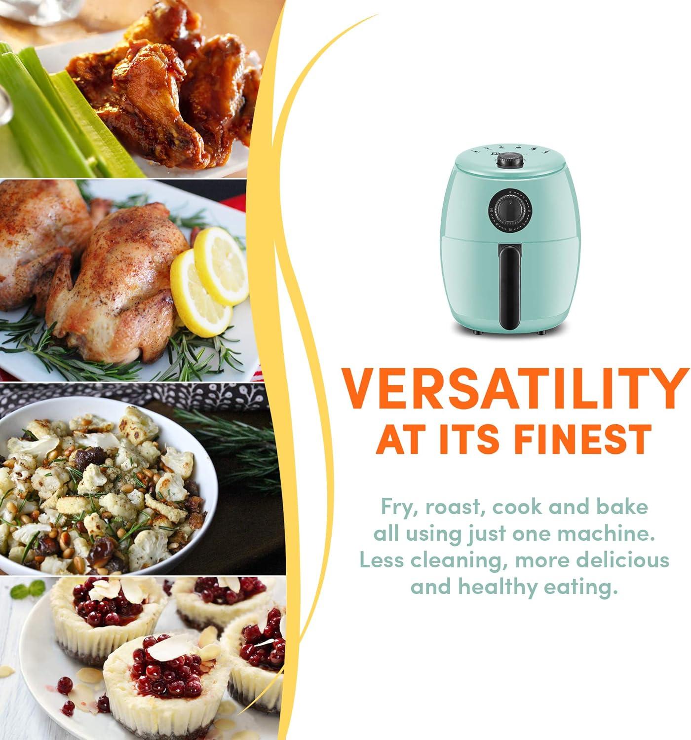imageElite Gourmet EAF0201X Personal Compact Space Saving Electric Hot Air Fryer OilLess Healthy Cooker Timer ampamp Temperature Controls 1000W 21 Quart BlackMint