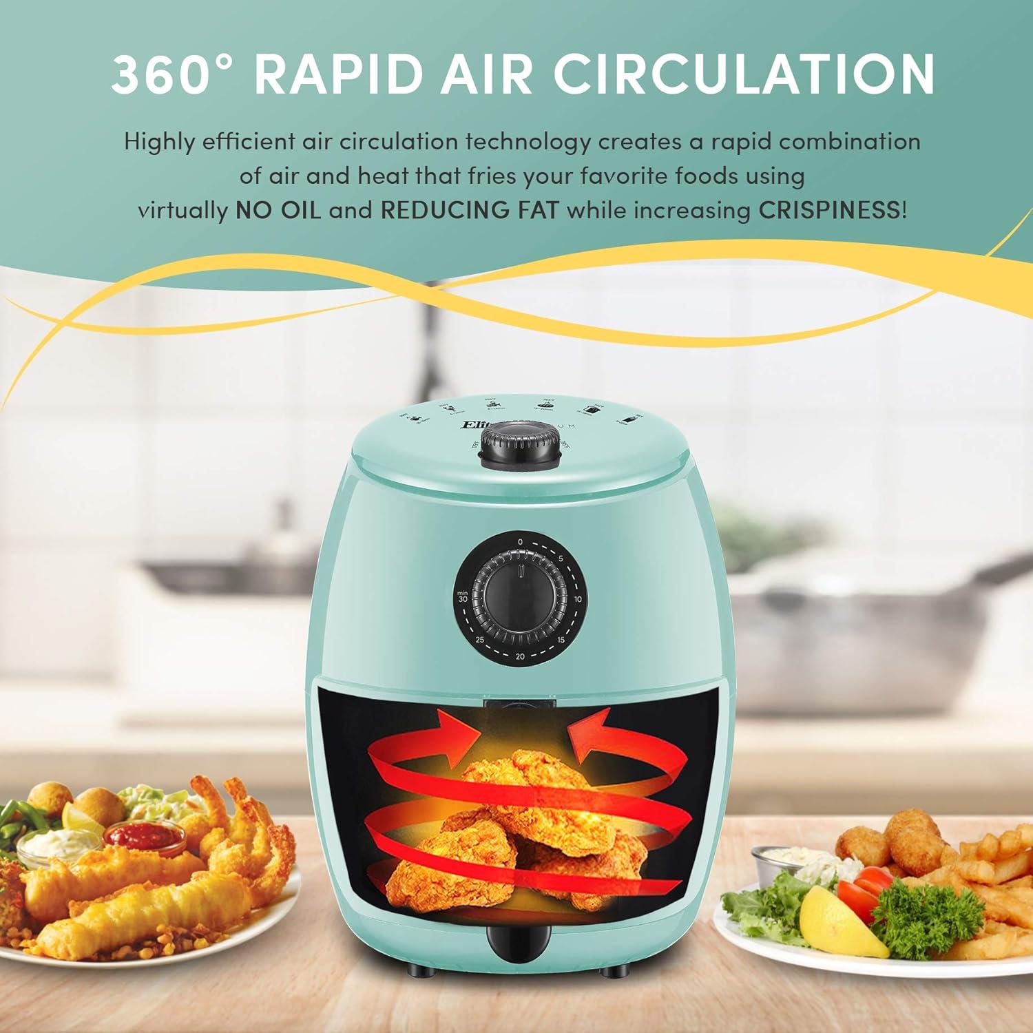 imageElite Gourmet EAF0201X Personal Compact Space Saving Electric Hot Air Fryer OilLess Healthy Cooker Timer ampamp Temperature Controls 1000W 21 Quart BlackMint