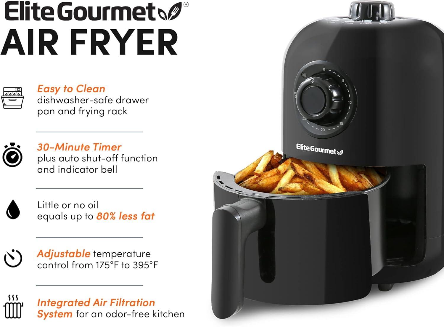 imageElite Gourmet EAF0201X Personal Compact Space Saving Electric Hot Air Fryer OilLess Healthy Cooker Timer ampamp Temperature Controls 1000W 21 Quart BlackBlack