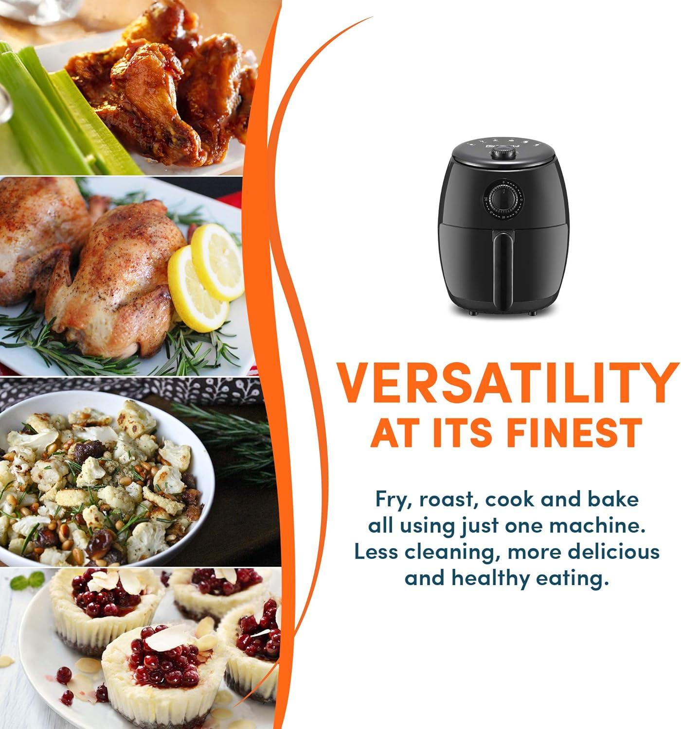 imageElite Gourmet EAF0201X Personal Compact Space Saving Electric Hot Air Fryer OilLess Healthy Cooker Timer ampamp Temperature Controls 1000W 21 Quart BlackBlack
