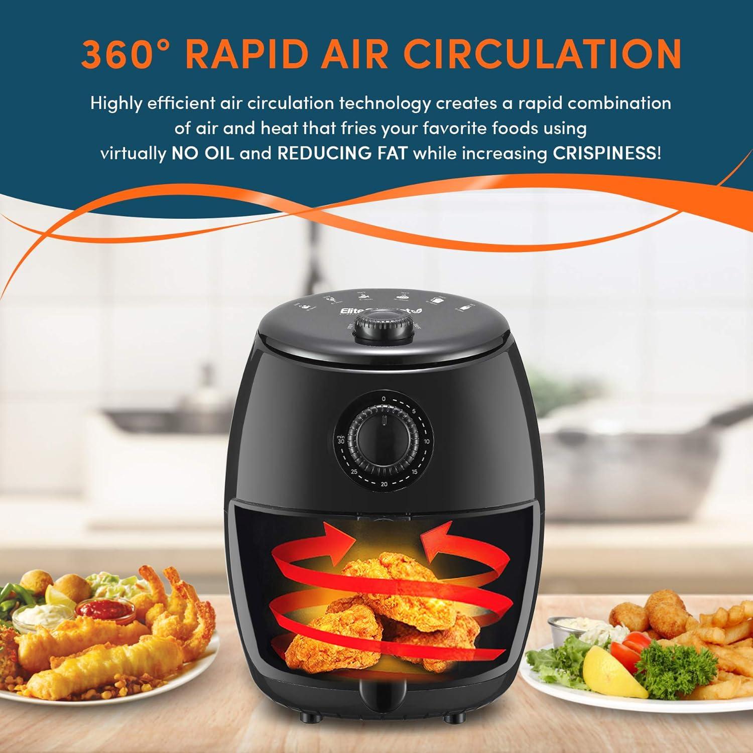 imageElite Gourmet EAF0201X Personal Compact Space Saving Electric Hot Air Fryer OilLess Healthy Cooker Timer ampamp Temperature Controls 1000W 21 Quart BlackBlack