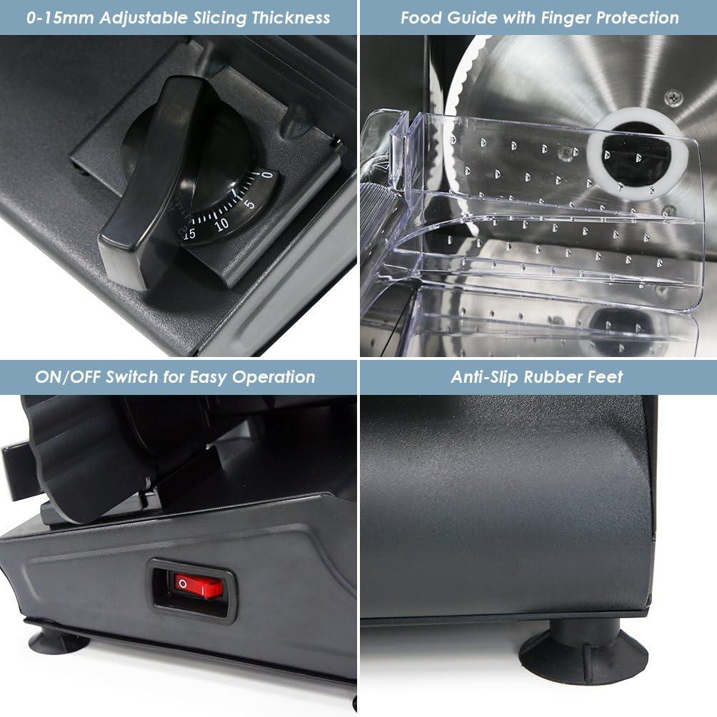 imageElite Gourmet EMT625B Ultimate Precision Electric Deli Food Meat Slicer Removable Stainless Steel Blade Adjustable Thickness Ideal for Cold Cuts Hard Cheese Vegetables ampamp Bread 75 BlackGraphite Black