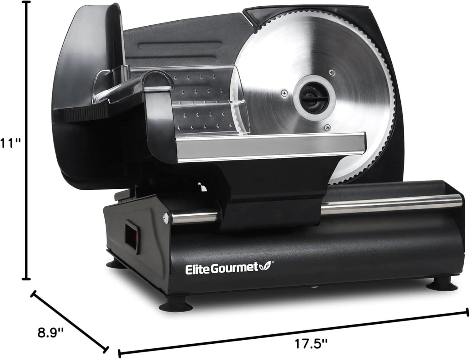 imageElite Gourmet EMT625B Ultimate Precision Electric Deli Food Meat Slicer Removable Stainless Steel Blade Adjustable Thickness Ideal for Cold Cuts Hard Cheese Vegetables ampamp Bread 75 BlackGraphite Black