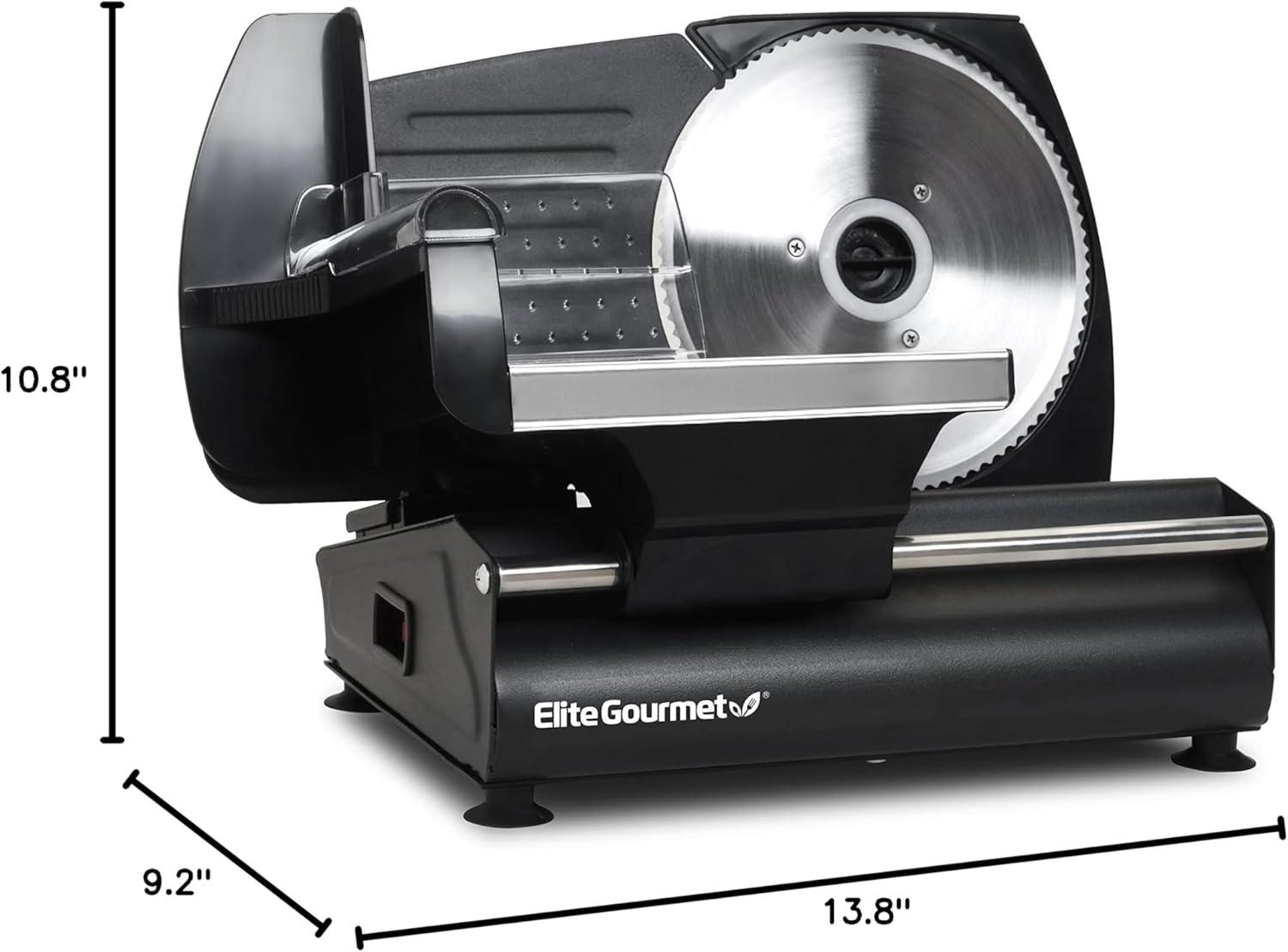 imageElite Gourmet EMT625B Ultimate Precision Electric Deli Food Meat Slicer Removable Stainless Steel Blade Adjustable Thickness Ideal for Cold Cuts Hard Cheese Vegetables ampamp Bread 75 BlackStainless Steel  Black
