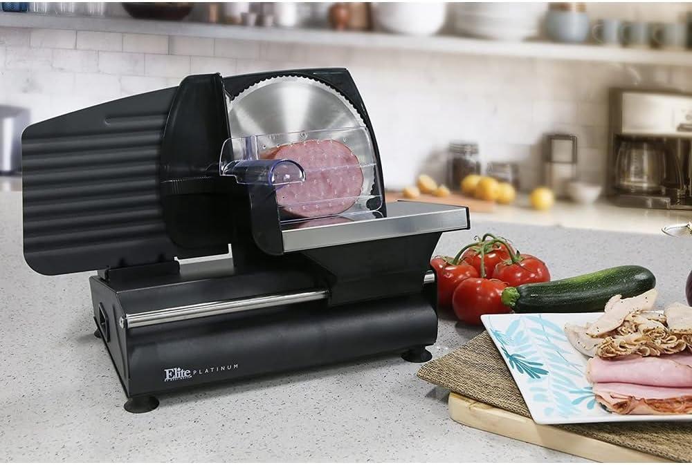 imageElite Gourmet EMT625B Ultimate Precision Electric Deli Food Meat Slicer Removable Stainless Steel Blade Adjustable Thickness Ideal for Cold Cuts Hard Cheese Vegetables ampamp Bread 75 BlackBlack
