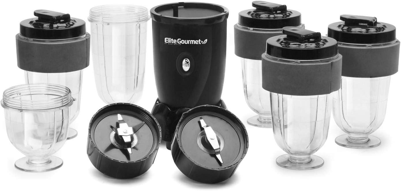 imageElite Gourmet EPB1800A 17Piece Personal Drink Mixer Blender Sports Blender 16 Oz capacity Includes Chopping and Blending Blade Drink Lids and Extra CupsNew Version