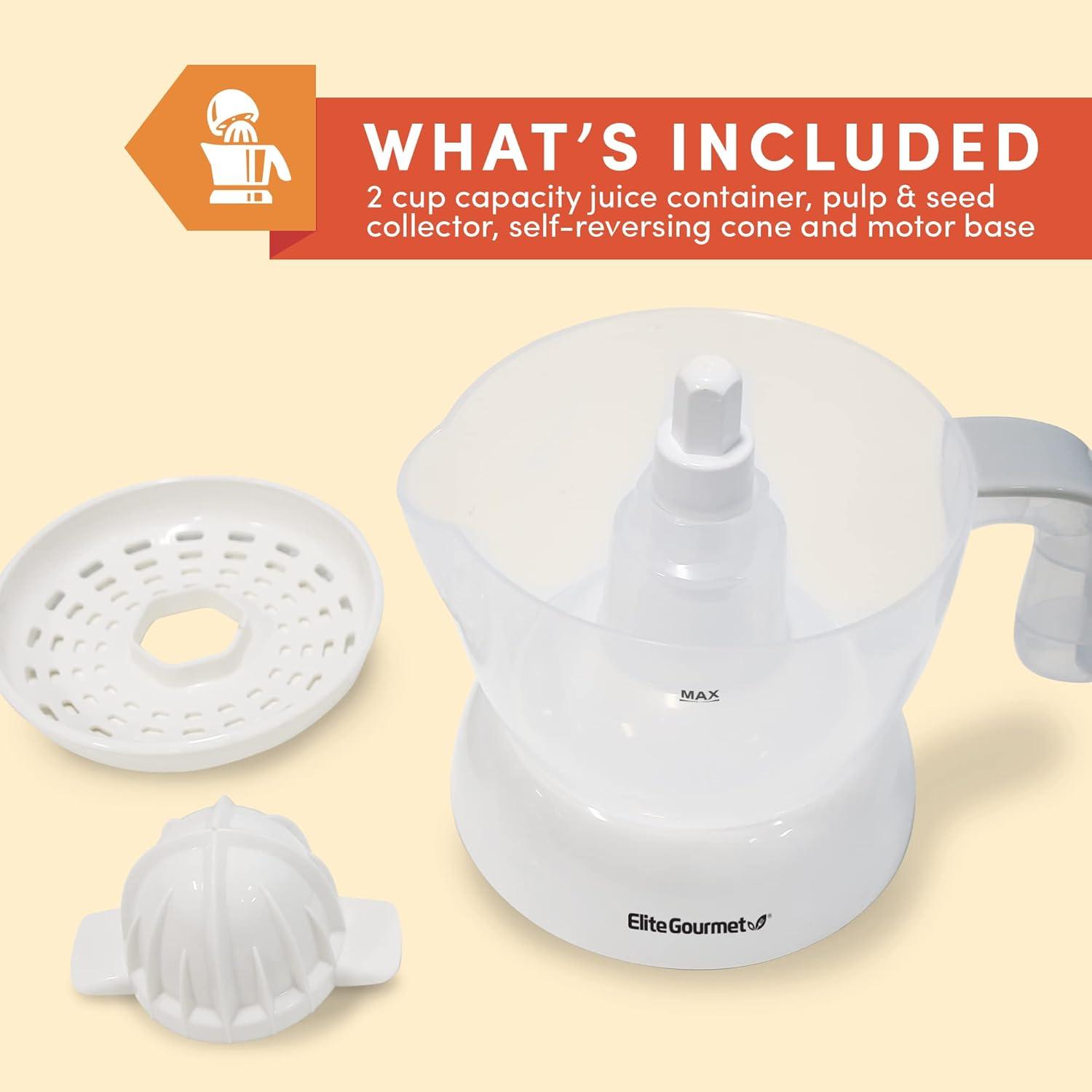 imageElite Gourmet ETS740 BPAFree Electric Citrus Juicer with 2 Cones Compact Large Volume Pulp Control Oranges Lemons Limes Grapefruits with Easy Pour Spout 12L BlackStainless Steel16 ounce
