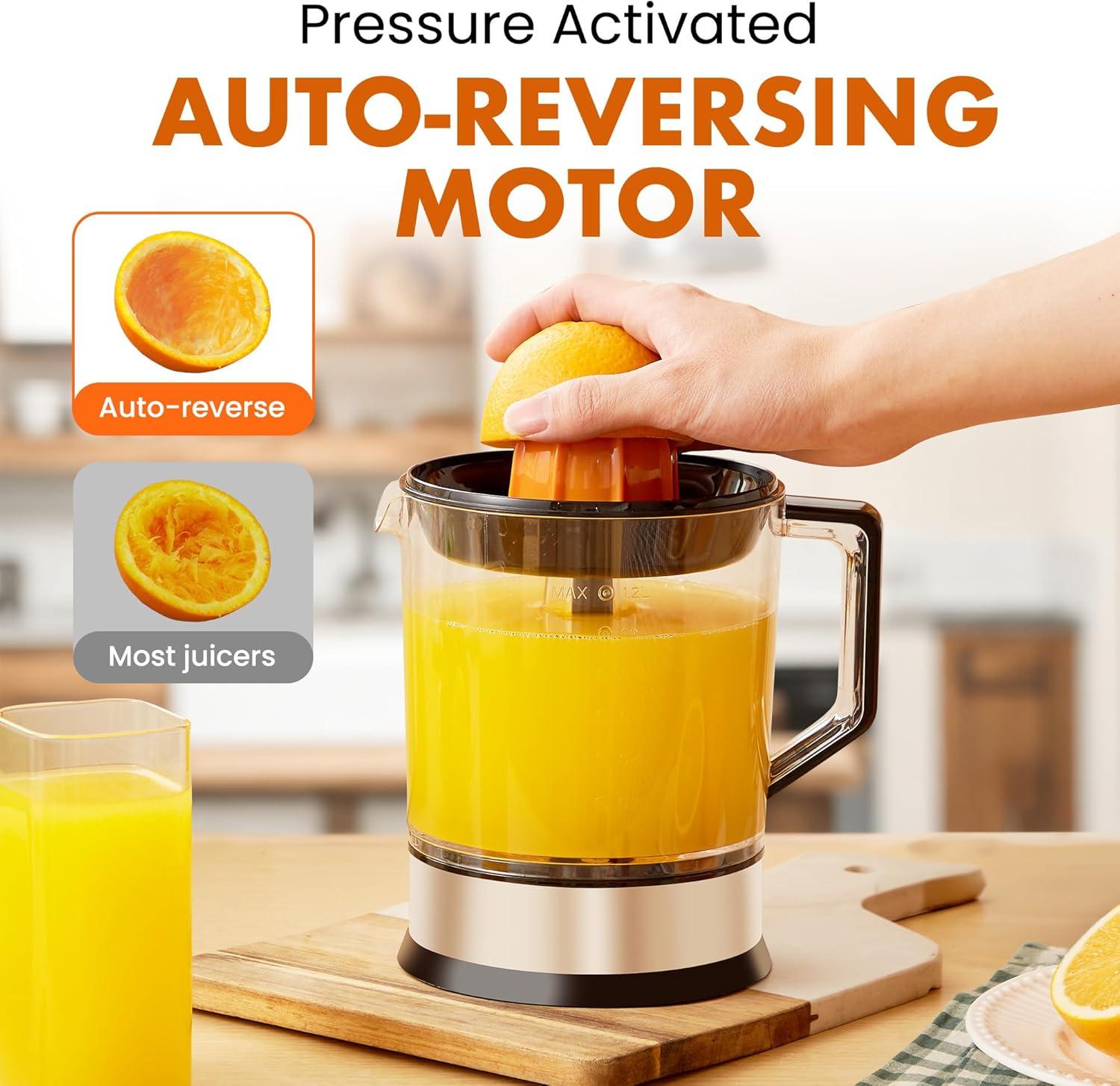 imageElite Gourmet ETS740 BPAFree Electric Citrus Juicer with 2 Cones Compact Large Volume Pulp Control Oranges Lemons Limes Grapefruits with Easy Pour Spout 12L BlackStainless Steel40 ounce