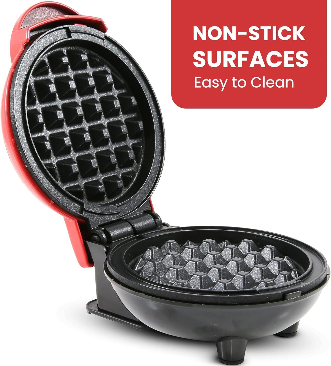 imageElite Gourmet EWM015R Electric Nonstick 45inch Mini Waffle Maker Belgian Waffles Compact Design Hash Browns Keto Snacks Sandwich Eggs Easy to Clean RedRed