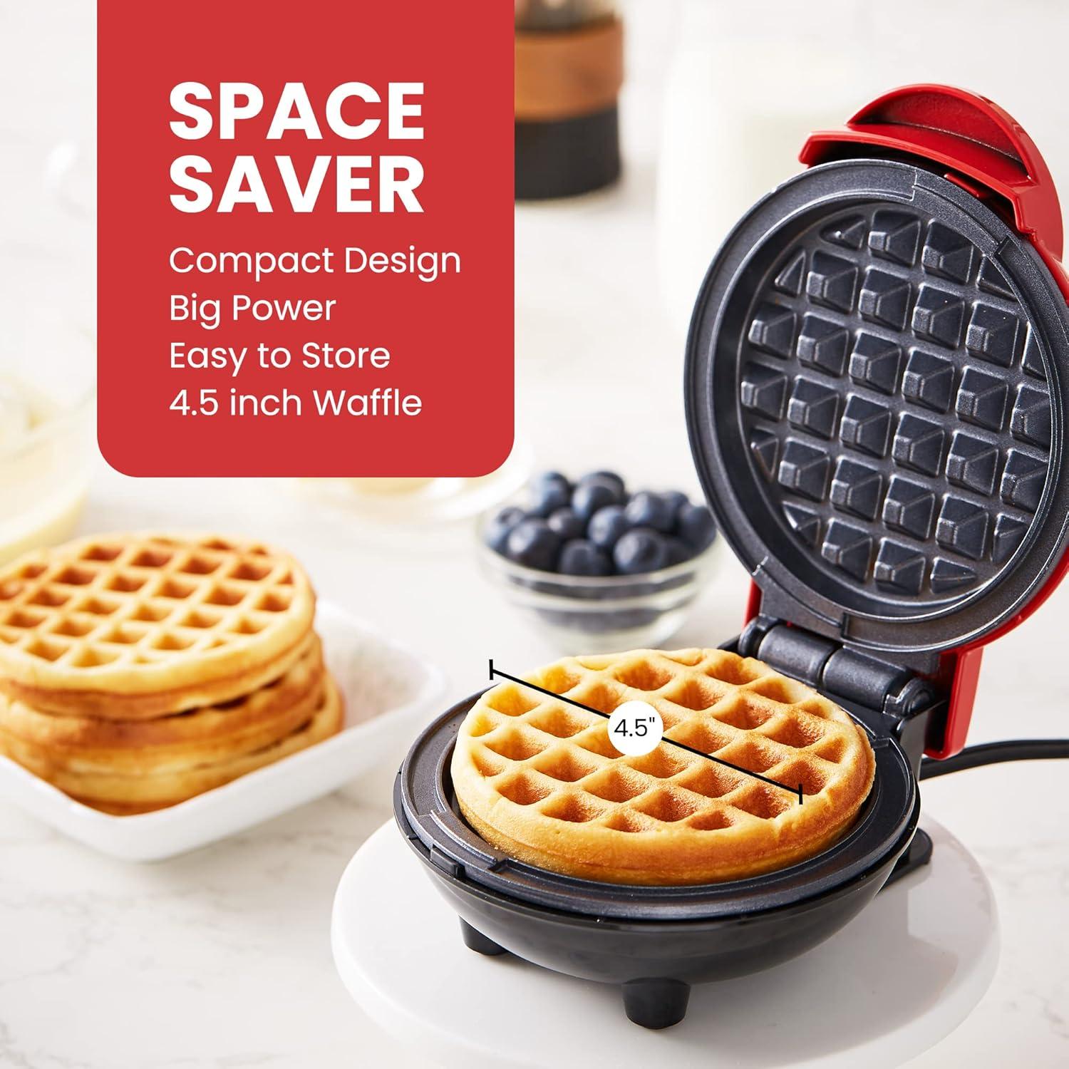 imageElite Gourmet EWM015R Electric Nonstick 45inch Mini Waffle Maker Belgian Waffles Compact Design Hash Browns Keto Snacks Sandwich Eggs Easy to Clean RedRed