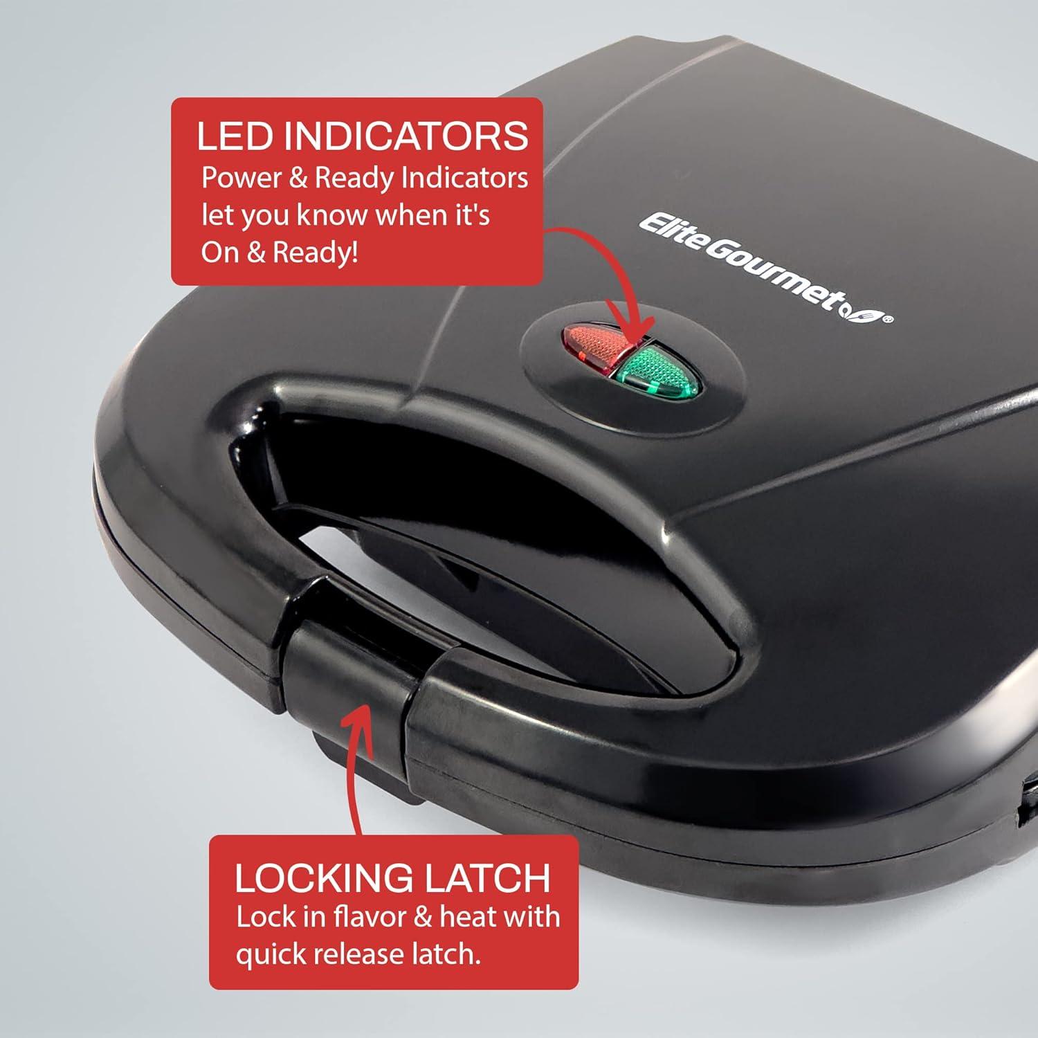imageElite Gourmet MaxiMatic Electric Nonstick Belgian Waffle Iron Snack Maker Machine Breakfast Sandwiches Compact ampamp Portable 2 Slice BlackWaffle