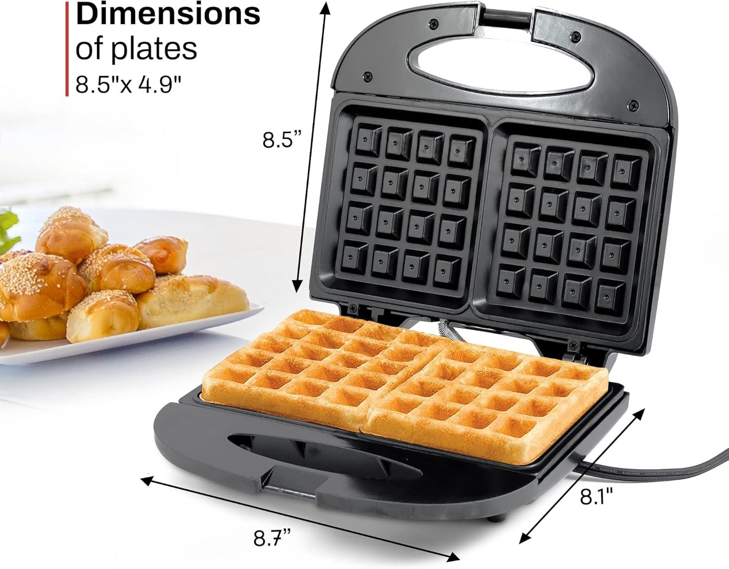 imageElite Gourmet MaxiMatic Electric Nonstick Belgian Waffle Iron Snack Maker Machine Breakfast Sandwiches Compact ampamp Portable 2 Slice BlackWaffle