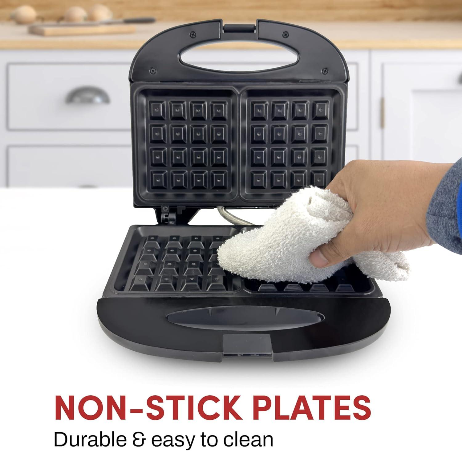 imageElite Gourmet MaxiMatic Electric Nonstick Belgian Waffle Iron Snack Maker Machine Breakfast Sandwiches Compact ampamp Portable 2 Slice BlackWaffle