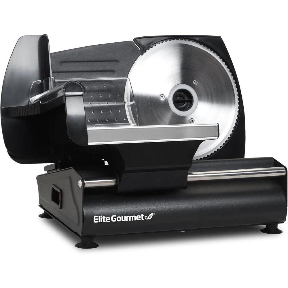 imageElite Gourmet EMT625B Ultimate Precision Electric Deli Food Meat Slicer Removable Stainless Steel Blade Adjustable Thickness Ideal for Cold Cuts Hard Cheese Vegetables ampamp Bread 75 BlackStainless Steel  Black