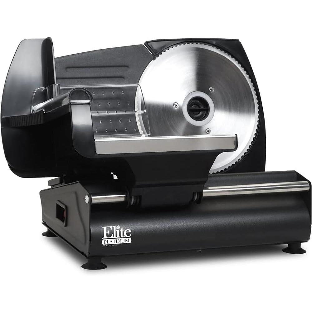 imageElite Gourmet EMT625B Ultimate Precision Electric Deli Food Meat Slicer Removable Stainless Steel Blade Adjustable Thickness Ideal for Cold Cuts Hard Cheese Vegetables ampamp Bread 75 BlackBlack