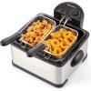 imageElite Gourmet EDF401TXB Electric 45 Qt  17 Cup Immersion Deep Fryer 3Baskets 1700Watt Timer Control Adjustable Temperature Lid with Viewing Window and Odor Free FilterStainless Steel and Black