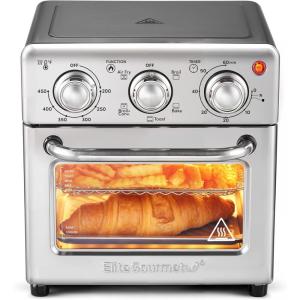 imageElite Gourmet EAF2612DX Personal 21Qt Compact Space Saving Programmable Hot Air Fryer OilLess Healthy Cooker Timer ampamp Temperature Controls 1000W BlackStainless Steel