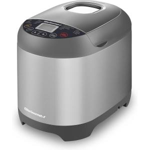 imageElite Gourmet EBM8103CG Programmable Bread Maker CERALAST Ceramic Bread Pan ampamp Kneading Blade 19 Menu Functions GlutenFree White Wheat Rye French ampamp more 2lbs GreyNonStick