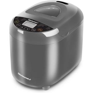imageElite Gourmet EBM8103CG Programmable Bread Maker CERALAST Ceramic Bread Pan ampamp Kneading Blade 19 Menu Functions GlutenFree White Wheat Rye French ampamp more 2lbs GreyCeramic