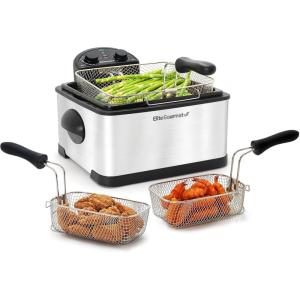 imageElite Gourmet EDF401TX 1700Watt Triple Basket Electric Deep Fryer with Timer and Temperature Knobs and Odor Free Filter 42L 18Cup BlackBlack