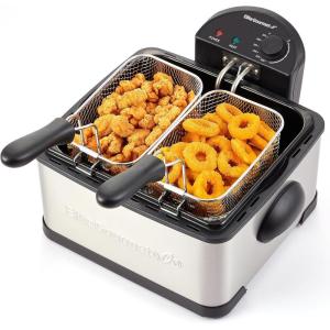 imageElite Gourmet EDF401TXB Electric 45 Qt  17 Cup Immersion Deep Fryer 3Baskets 1700Watt Timer Control Adjustable Temperature Lid with Viewing Window and Odor Free FilterStainless Steel and Black