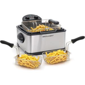 imageElite Gourmet EDF401TXB Electric 45 Qt  17 Cup Immersion Deep Fryer 3Baskets 1700Watt Timer Control Adjustable Temperature Lid with Viewing Window and Odor Free FilterBlack