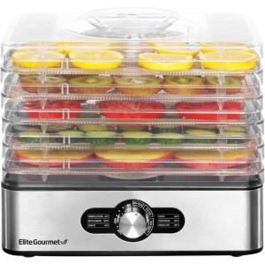 imageElite Gourmet EFD3321X Food Dehydrator Stainless Steel Trays Adjustable Temperature Controls Jerky Herbs Fruit Veggies Dried Snacks Stainless Steel