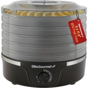 imageElite Gourmet EFD809D Food Dehydrator with 5 Stainless Steel Trays Adjustable Temp ampamp Time  Keep Warm Includes Interior Light Fruit Roll Tray and Recipe Booklet BlackBlack and Gray