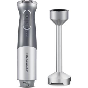 imageElite Gourmet EHB1300 Cordless Rechargeable Hand Blender Variable Speed Blending with OneTouch Power Button Stainless Steel Blades Portable Easy Control Stick Mixer Baby Food Charcoal GreyGrey