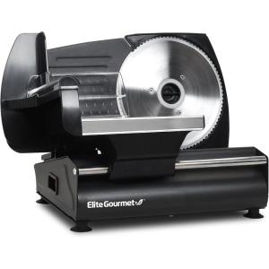 imageElite Gourmet EMT625B Ultimate Precision Electric Deli Food Meat Slicer Removable Stainless Steel Blade Adjustable Thickness Ideal for Cold Cuts Hard Cheese Vegetables ampamp Bread 75 BlackStainless Steel  Black