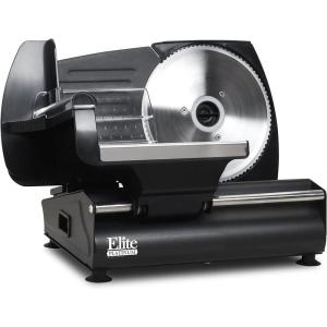 imageElite Gourmet EMT625B Ultimate Precision Electric Deli Food Meat Slicer Removable Stainless Steel Blade Adjustable Thickness Ideal for Cold Cuts Hard Cheese Vegetables ampamp Bread 75 BlackBlack