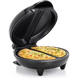 imageElite Gourmet EOM205 NonStick Omelet Frittata Snack Pocket Maker for 2 Individual 65quot Omelets Stainless Steel and BlackStainless Steel and Black
